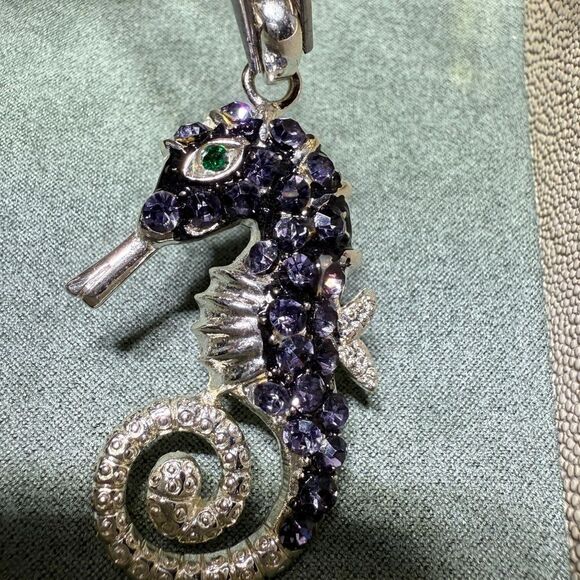 Purple Rhinestone Seahorse Pendant – Ocean-Inspired Statement Charm - Picture 9 of 17